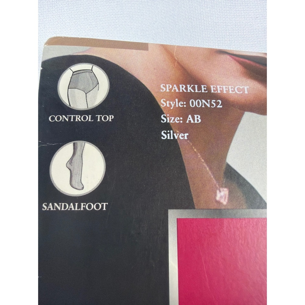 Hanes Silk Reflections Celebrate Sparkle Tights Women AB Silver Sandalfoot VTG - Picture 3 of 8